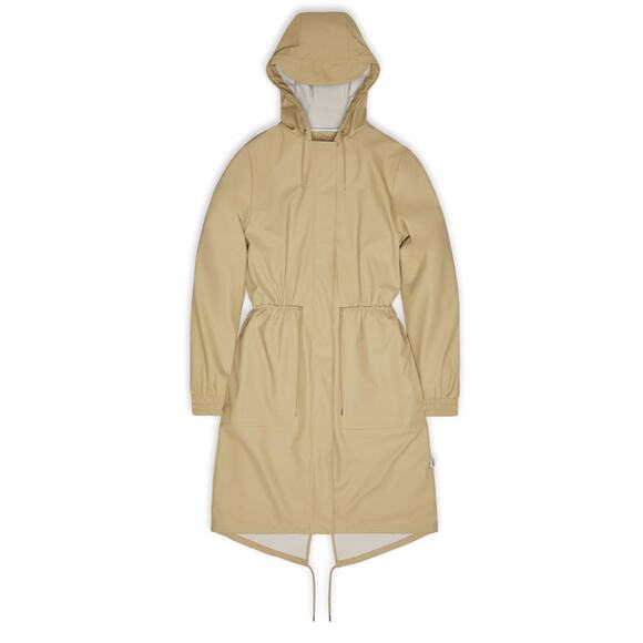 NWT RAINS Unisex Long Rain Jacket Hood Hooded String Parka Sand sz L - Picture 9 of 16